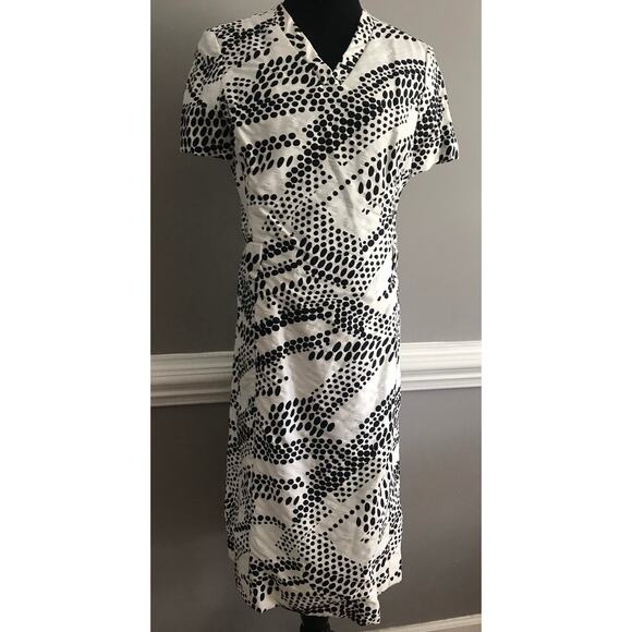 Abe Schrader 1960s short sleeved MOD black and white V-neck calf length dress - Picture 1 of 9
